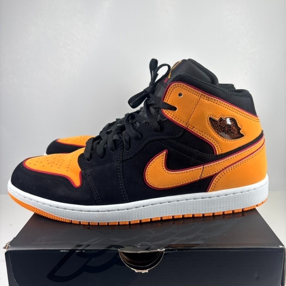 Nike Air Jordan 1 Mid SE Fat Tongue Men's US 13 Black/Vivid Orange FJ4923-008 - Picture 9 of 16